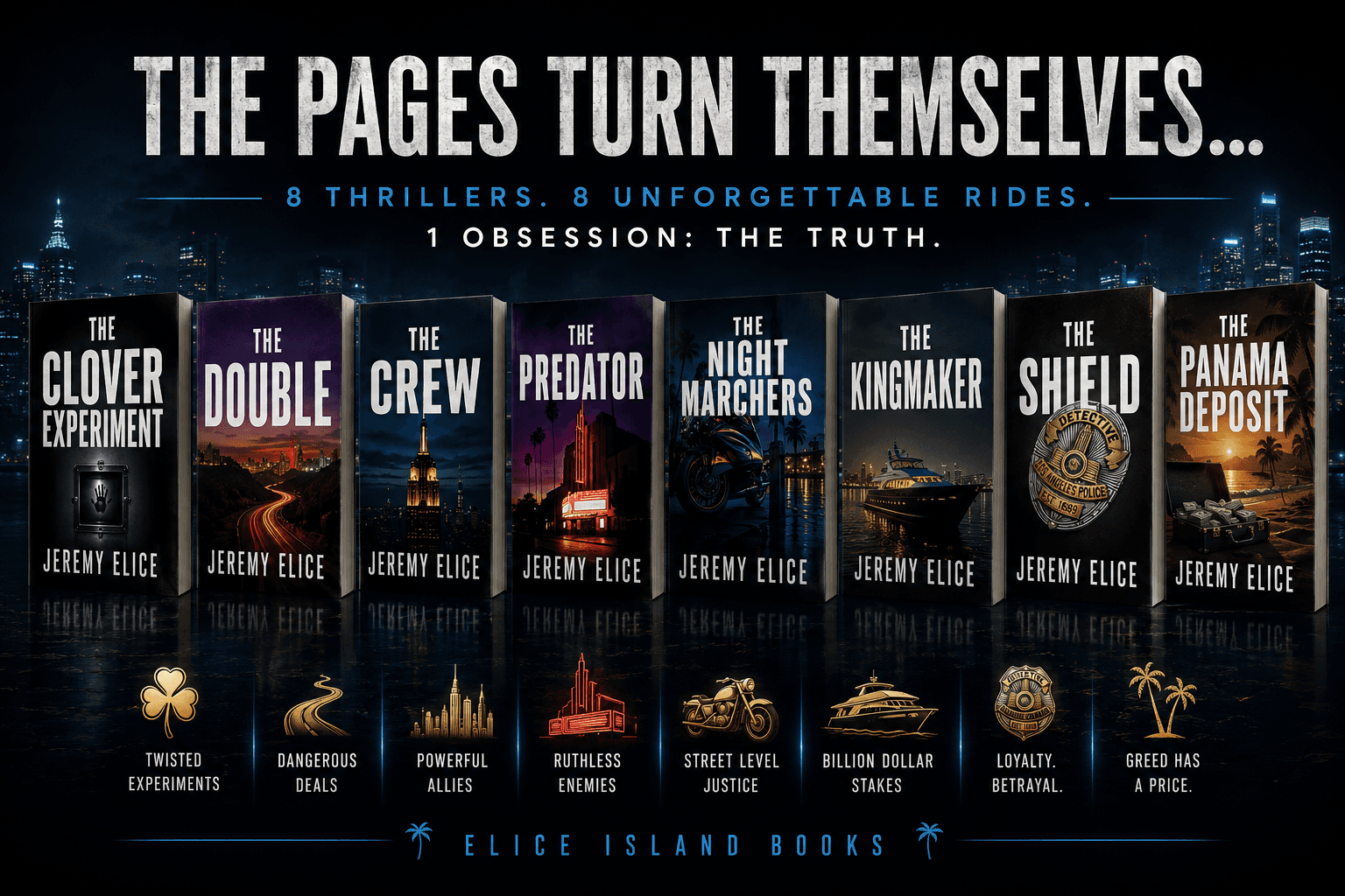 8 Thrillers. 8 Unforgettable Rides. — Elice Island Books